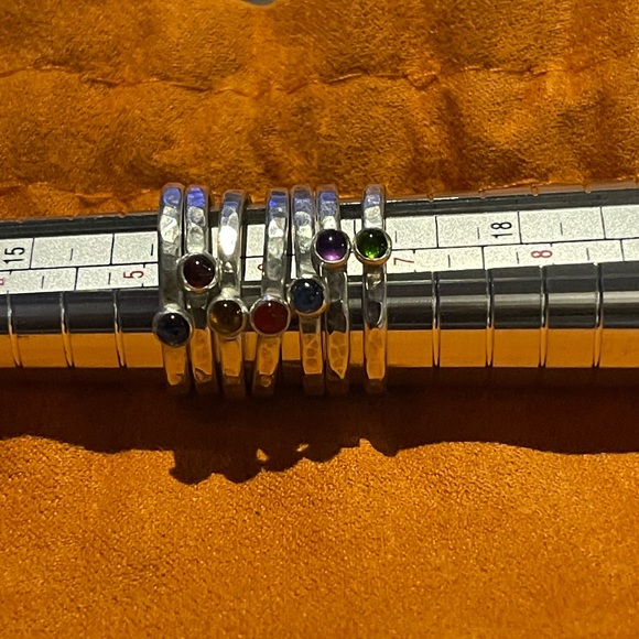 (7) chakra stone stacking ring set in 1mm sterling silver rings size 7 - Picture 3 of 3